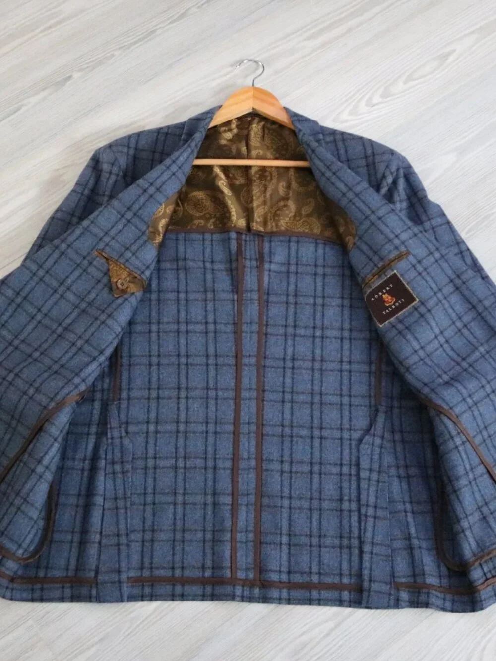 Robert Talbott Azure Blazer Mens 44R Wool Cashmere Windowpane Old Money Coat